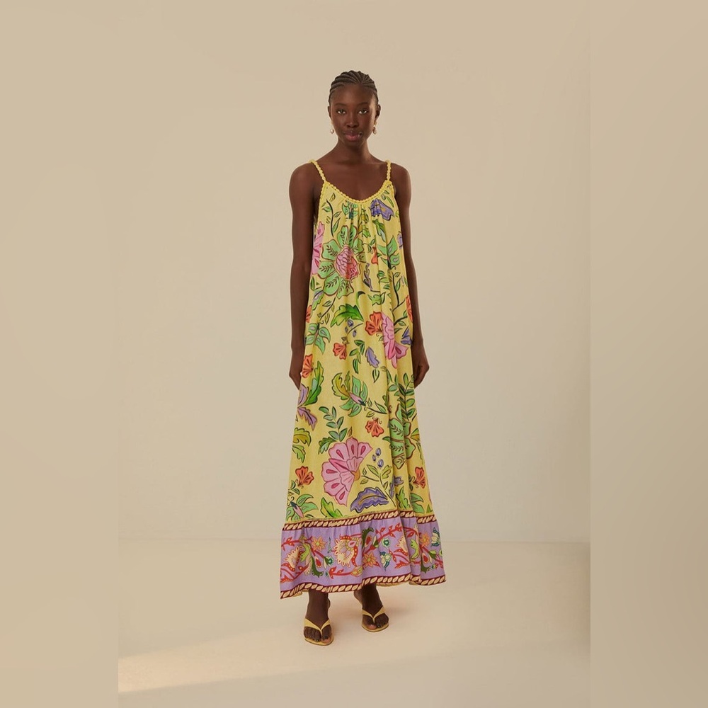 Farm Rio Yellow Floral Insects Flowy Maxi Dress Size Small Sleeveless NWT - Picture 4 of 15